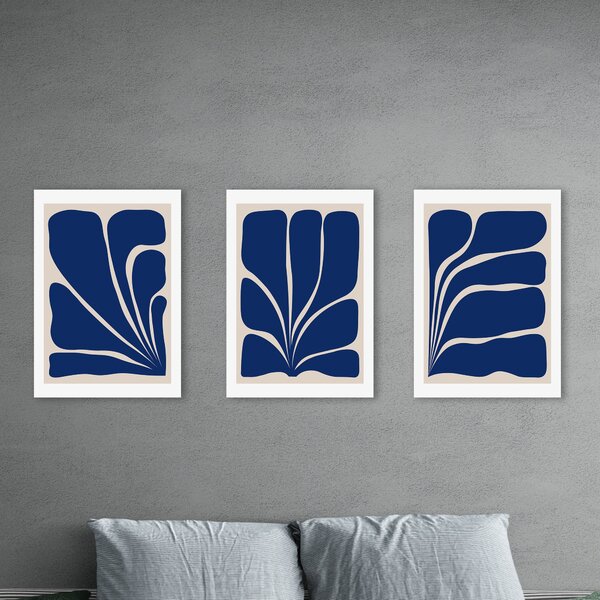 Navy Plant Triptych Set of 3 Prints by Alisa Galitsyna Navy Blue/White
