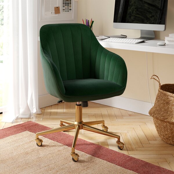 Connie Pleated Velvet Office Chair Green