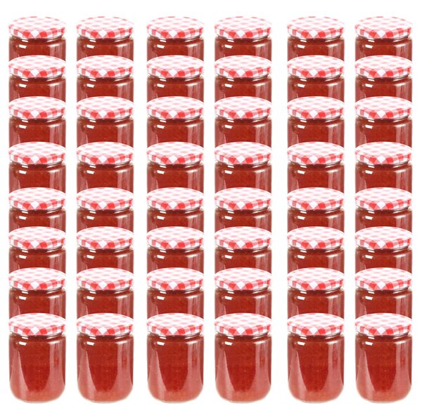 Glass Jam Jars with White and Red Lid 48 pcs 230 ml