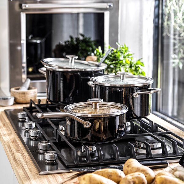 KitchenAid Enamel On Steel Non-Stick Covered Saucepan, 16cm Onyx Black