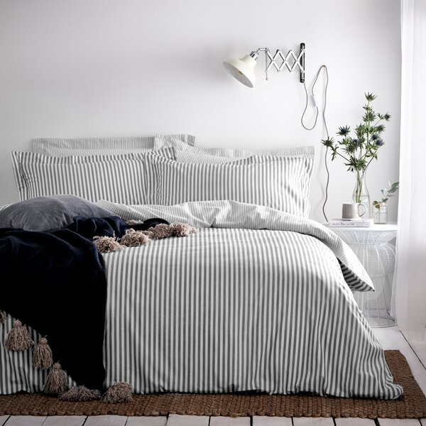 Yard Hebden Melange Stripe Cotton Duvet Cover Bedding Set Grey