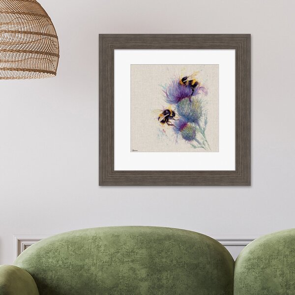 The Art Group Bees On Thistle Framed Print Grey/White