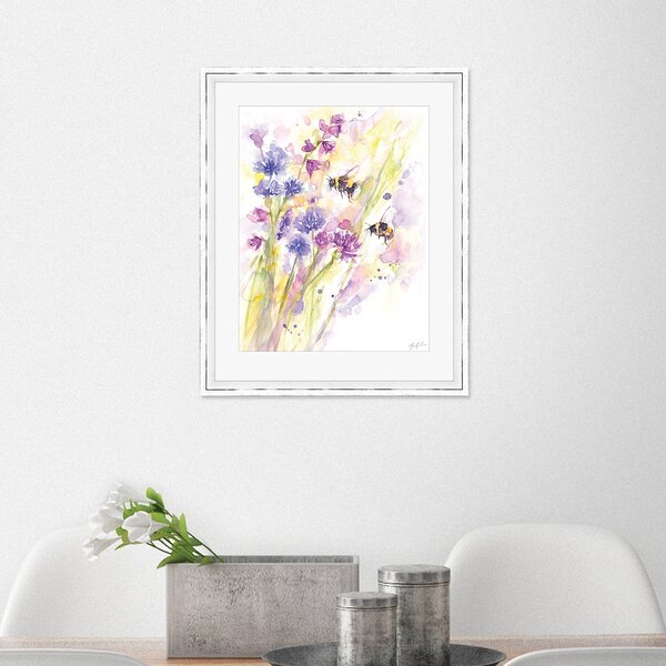 Bees & Wildflowers Framed Print Purple