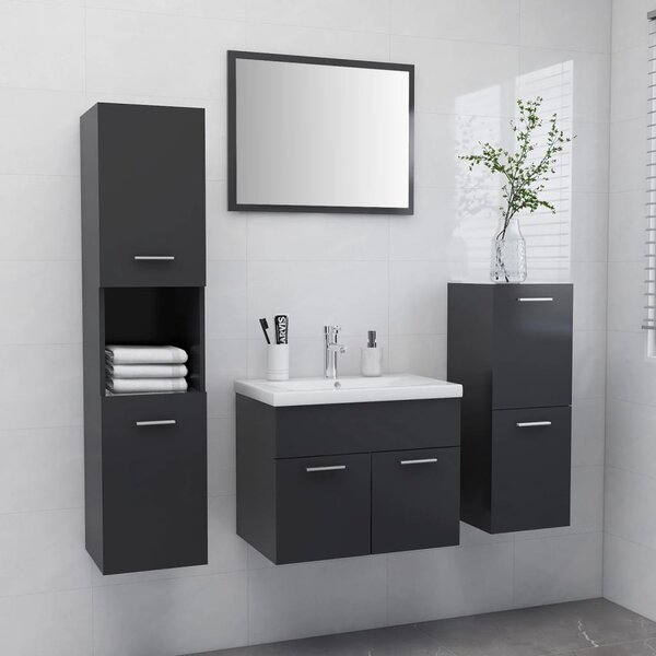 Bathroom Furniture Set Grey Engineered Wood