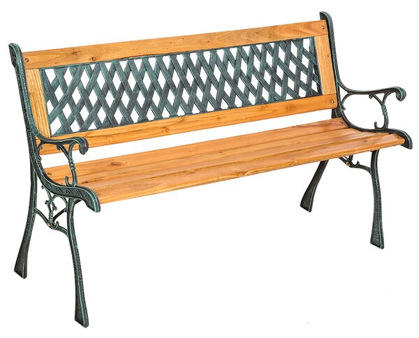 Tectake 401423 garden bench tamara, 2-seater in wood and cast iron (128x51x73cm) - brown