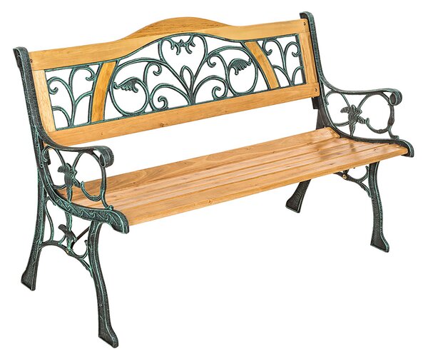 Tectake 401426 garden bench kathi, 2-seater in wood and cast iron (124x60x83cm) - brown