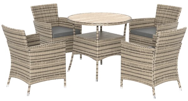 Outsunny Five-Piece Rattan Garden Set, with Two-Tier Table - Grey