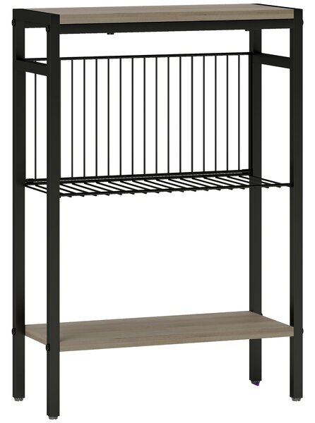 HOMCOM Steel Bedside Table, Sturdy Three Shelf Industrial Side Table with Adjustable Feet, 62.5H x 43W x 18Dcm, Maximum load 12kg, Grey Aosom UK