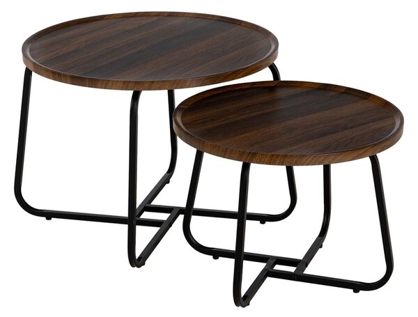 Centre Table Brown Black Iron MDF Wood 50 x 50 x 38 cm