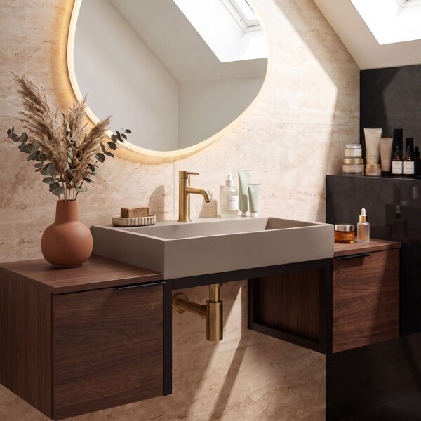 Conglomerate washbasin Rea GOYA TAUPE 60CM + Frame