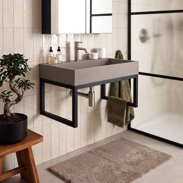 Conglomerate washbasin Rea GOYA TAUPE 60CM + Frame