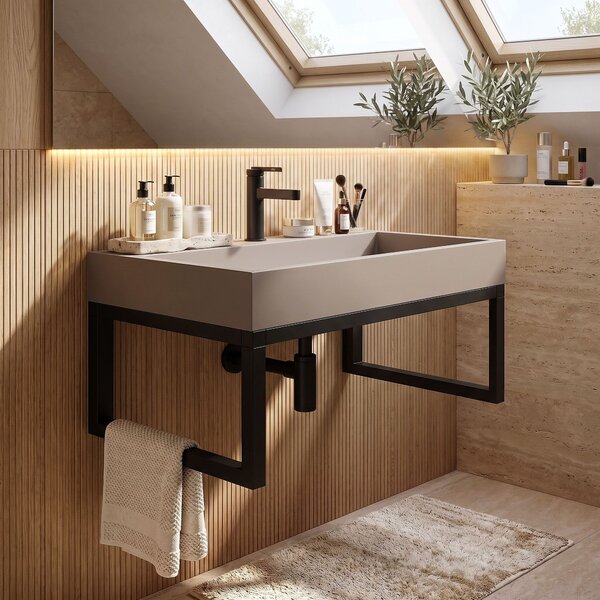 Conglomerate washbasin Rea GOYA TAUPE 70CM + Frame
