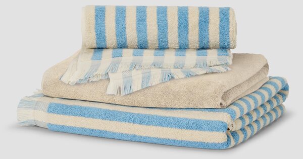 Coastal Blue Stripe & Birch Cotton Towel Bundle | Bath Towel x Hand Towel x Hand Towel | Piglet in Bed