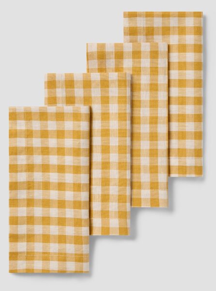 Honey Gingham Linen Blend Napkins Set of 4 | 45 x 45cm | Piglet in Bed