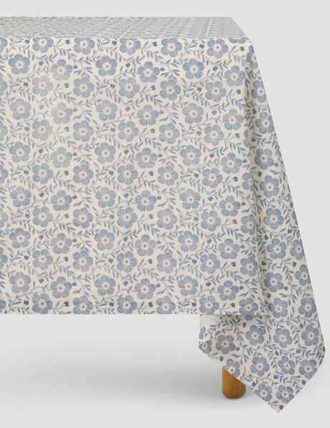 Dusk Blue Folk Floral Linen Blend Tablecloth | Medium | Piglet in Bed
