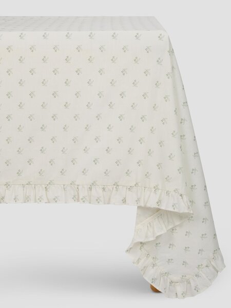 Mellow Green Martha Floral Frill Linen Blend Tablecloth | Medium | Piglet in Bed