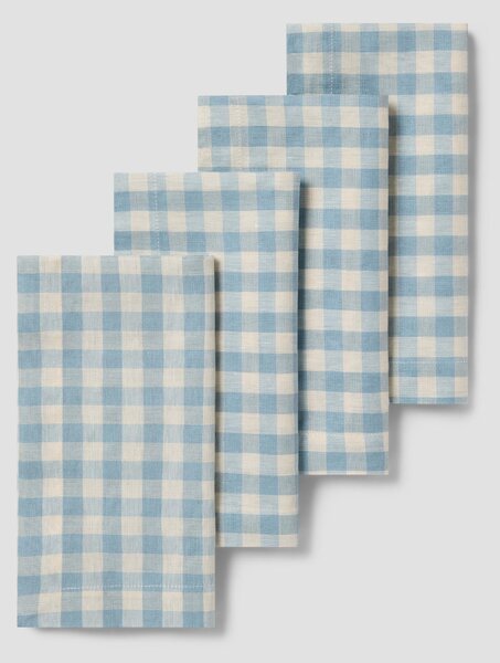 Warm Blue Gingham Linen Blend Napkins Set of 4 | 45 x 45cm | Piglet in Bed