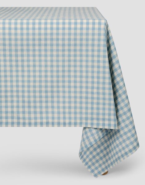 Warm Blue Gingham Linen Blend Tablecloth | Medium | Piglet in Bed