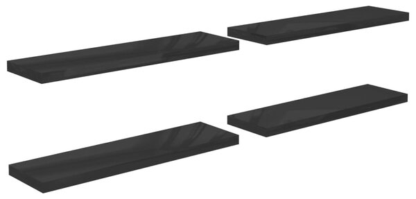 Floating Wall Shelves 4 pcs High Gloss Black 90x23.5x3.8 cm MDF