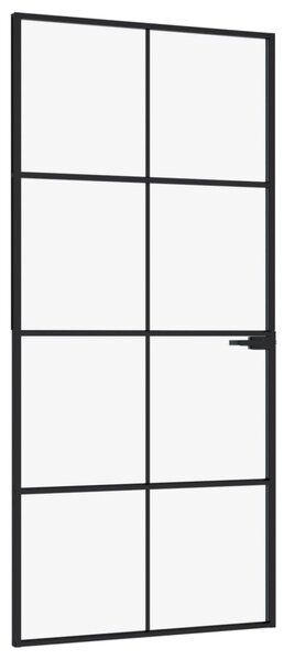 Interior Door Black 93x201.5 cm Tempered Glass&Aluminium