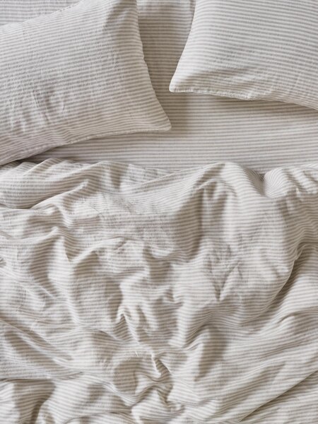 Oatmeal Stripe Linen Blend Duvet Cover | Single | Piglet in Bed