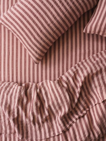 Rhubarb & Rose Pembroke Stripe Linen Blend Fitted Sheet | Single | Piglet in Bed