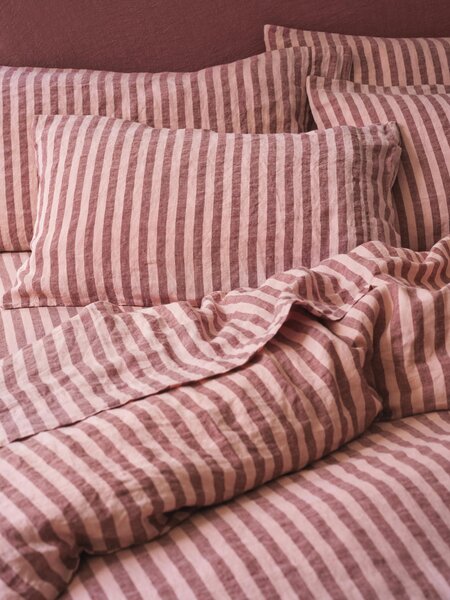 Rhubarb & Rose Pembroke Stripe 100% Linen Pillowcases (Pair) | Super King | Piglet in Bed