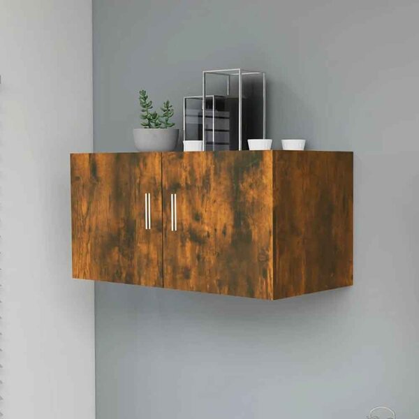 Baina 80cm Wall Hung Wooden Storage Cabinet With 2 Doors - Smoked Oak