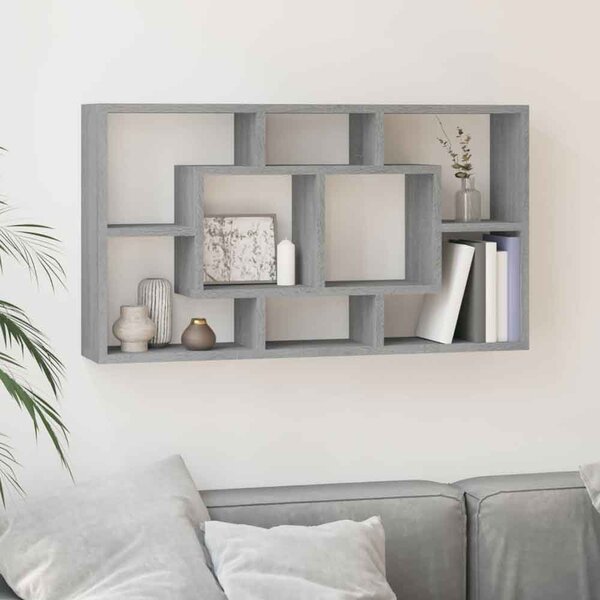 Aponka 80cm Wooden Wall Shelving Unit With 8 Shelves - Grey Sonoma
