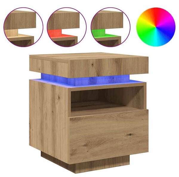 Syracuse Wooden Bedside Cabinet With 1 Drawer And LED - Artisan Oak