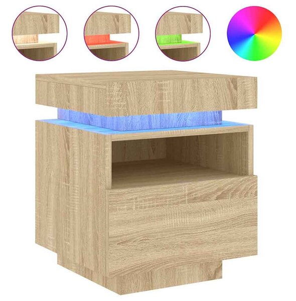 Syracuse Wooden Bedside Cabinet With 1 Drawer And LED - Sonoma Oak