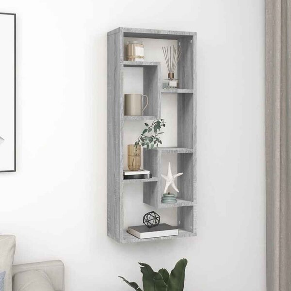 Aponka 36cm Wooden Wall Shelving Unit With 6 Shelves - Grey Sonoma