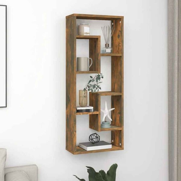 Aponka 36cm Wooden Wall Shelving Unit With 6 Shelves - Smoked Oak
