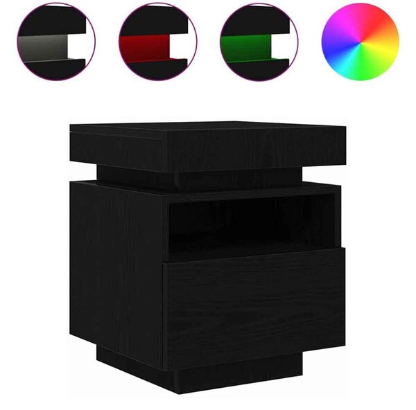 Syracuse Wooden Bedside Cabinet With 1 Drawer And LED - Black Oak