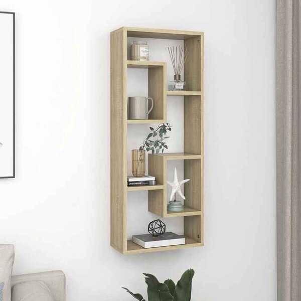 Aponka 36cm Wooden Wall Shelving Unit With 6 Shelves - Sonoma Oak