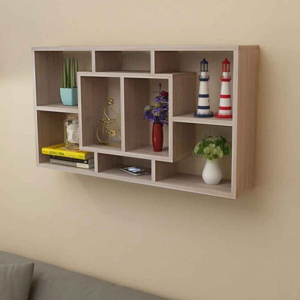 Aponka 80cm Wooden Wall Shelving Unit With 8 Shelves - Oak