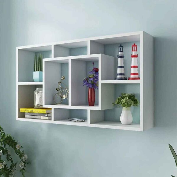 Aponka 80cm Wooden Wall Shelving Unit With 8 Shelves - White