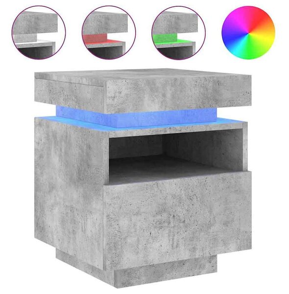 Syracuse Wooden Bedside Cabinet With 1 Drawer And LED - Concrete Grey