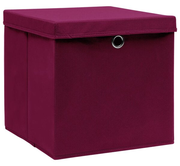 Storage Boxes with Lids 4 pcs Dark Red 32x32x32 cm Fabric