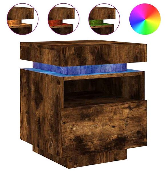 Syracuse Wooden Bedside Cabinet With 1 Drawer And LED - Smoked Oak