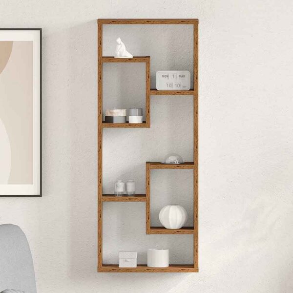 Aponka 36cm Wooden Wall Shelving Unit With 6 Shelves - Brown
