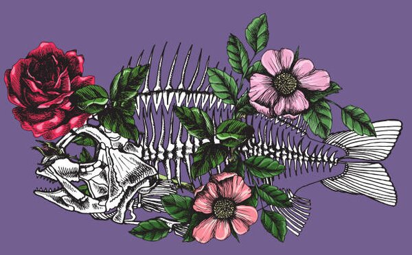 Art Print Symbolic illustration with blooming fish skeleton., olgamoopsi