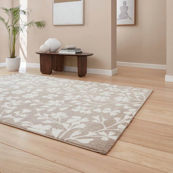 Catherine Lansfield Grace Floral Rug Natural