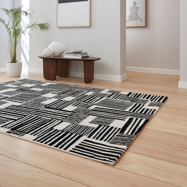 Catherine Lansfield Blocks Modern Abstract Rug Black White