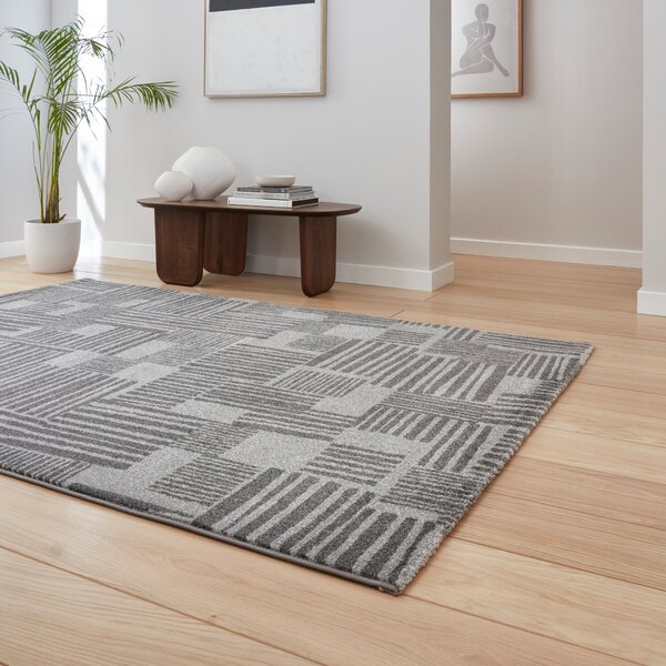 Catherine Lansfield Blocks Modern Abstract Rug Dark Grey