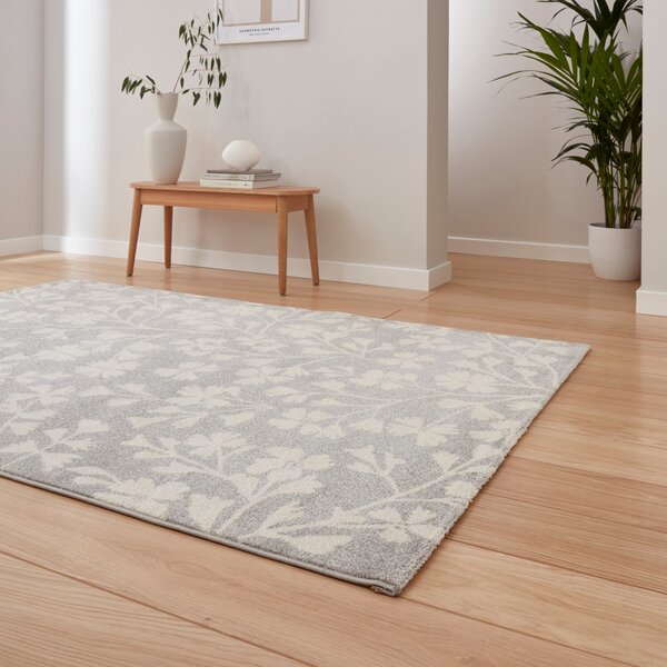 Catherine Lansfield Grace Floral Rug Grey