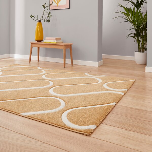 Catherine Lansfield Linear Curve Modern Geometric Rug Ochre