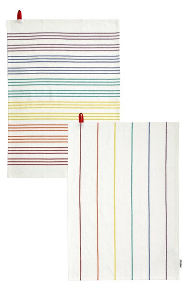 Set of 2 Sur La Table Colour Me Happy Stripes Tea Towels White
