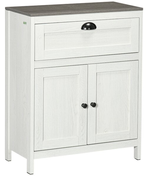 Kleankin Bathroom Floor Cabinet, Freestanding Storage Cupboard with Drawer, Double Door Cabinet and Adjustable Shelf, White