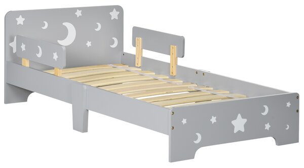 ZONEKIZ Kids Toddler Bed with Star & Moon Patterns, Safety Side Rails Slats, Kids Bedroom Furniture for 3-6 Years Old, Grey, 143 x 76 x 49 cm